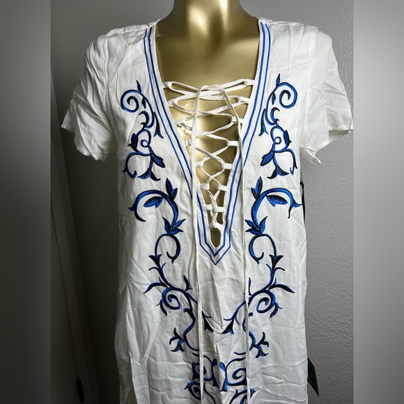 Lulu's White and Blue Midi Dress - Picture 5 of 7